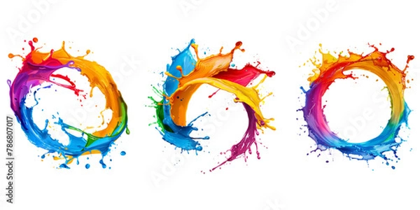 Fototapeta Set of color splashes in round shape, isolate on transparent background