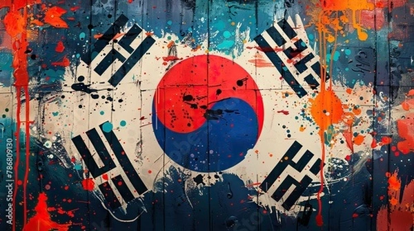 Obraz Abstract water painting with the theme of the South Korean flag 2 AI Generative