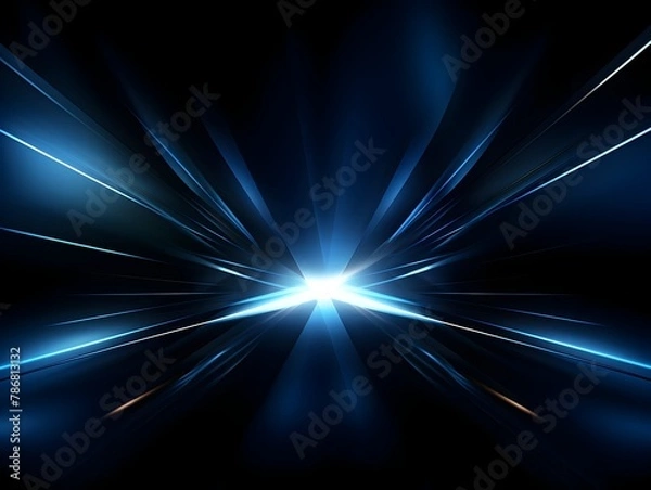 Fototapeta Dazzling Blue Beams of Light Bursting in a Futuristic Abstract Montage with Bright Spotlights and Projector Effects
