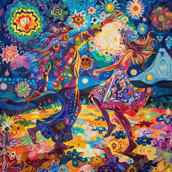 Obraz Bohemian festival lovers psychedelic art