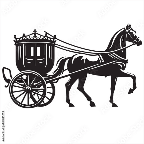 Fototapeta Four Wheeled Horse Carriage vector illustration