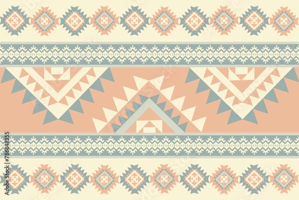 Fototapeta Traditional ethnic,geometric ethnic fabric pattern for textiles,rugs,wallpaper,clothing,sarong,batik,wrap,embroidery,print,background,vector illustration,pastel colors, green,brown