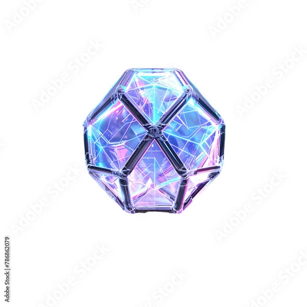 Fototapeta beautifully alligned holographic geometrical shape with sci-fi touch isolated on transparent background