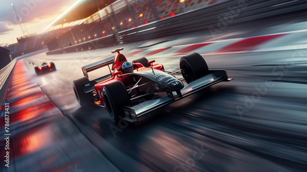 Obraz A professional race car driver speeding around the track during a high-stakes competition