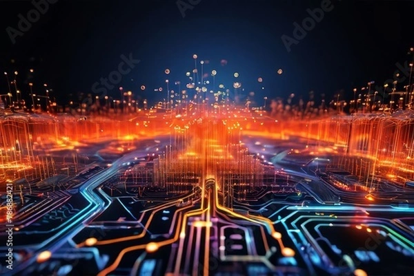 Obraz Quantum computers systems with machine learning models concept. Generated with AI