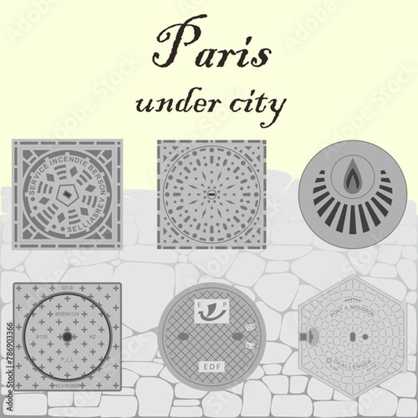 Obraz vector collection of Paris sewer manholes