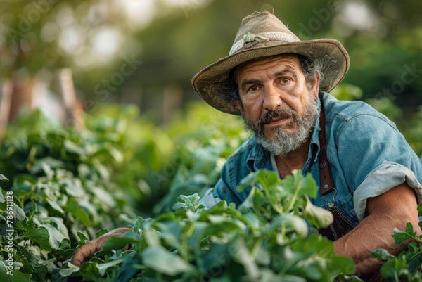 Fototapeta Portrait of a Farmer Tending to His Crop.