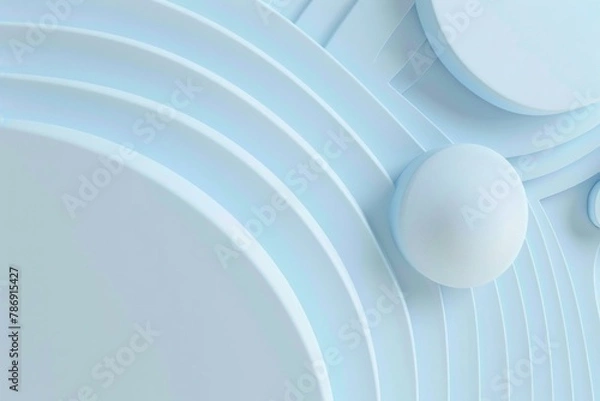Fototapeta Spherical shapes amidst flowing lines, suitable for innovative graphic design., modern light blue monochrome background