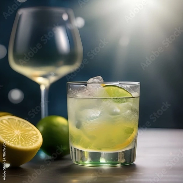 Fototapeta A glass of fizzy lemon-lime soda with ice3