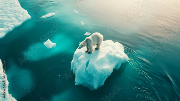 Obraz 温暖化で流氷に取り残されるしろくま White bear left on glacier for global warming