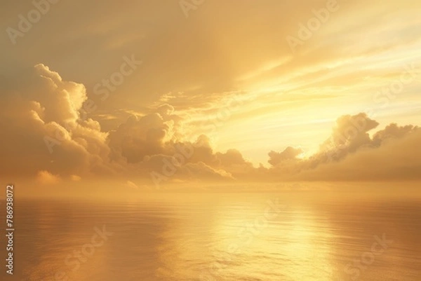 Fototapeta Subtle beige and soft yellow stratospheric clouds blending into a golden sky, creating a delicate and elegant early morning scene