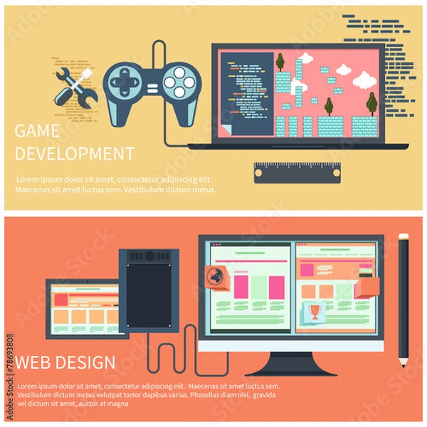 Fototapeta Game development and web design concept