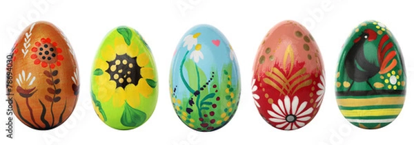 Fototapeta Hand painted Easter eggs isolated on white. Spring patterns