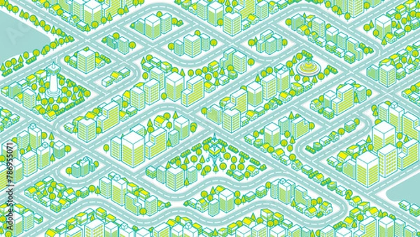 Obraz 俯瞰から見た立体の街並みベクターイラスト