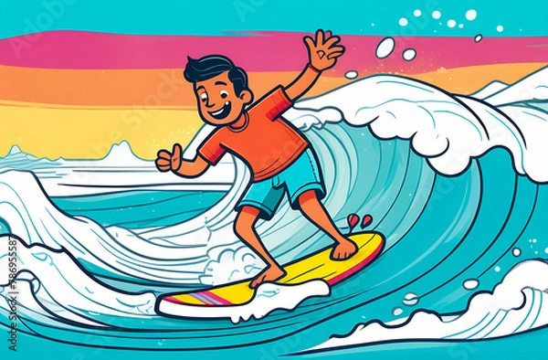 Fototapeta Surfer boy on the waves