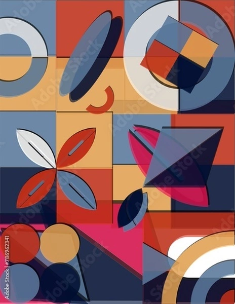 Fototapeta A colorful abstract painting with many shapes and circles