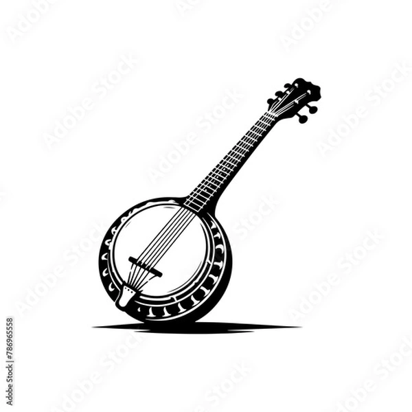 Obraz Rustic Rhythms: Black Vector Silhouette of a Banjo, Icon of Bluegrass and Folk Music- Banjo illustration- minimalist banjo vector silhouette.