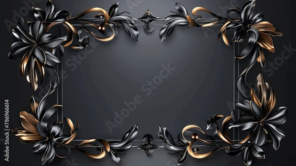Obraz Dramatic black-gold florals in a sleek vector frame for elegance.