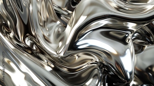 Fototapeta A close up of a shiny, silver, liquid-like surface with gentle waves.
