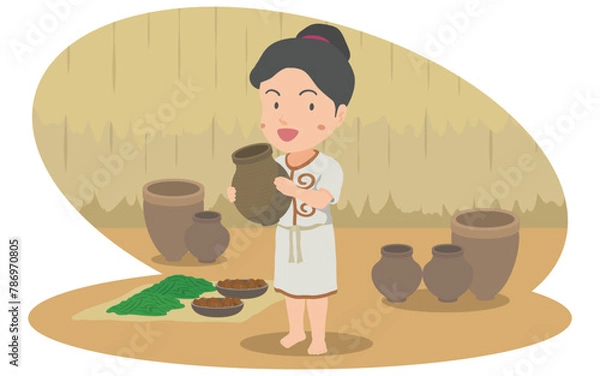 Obraz 土器を持つ縄文時代の女性