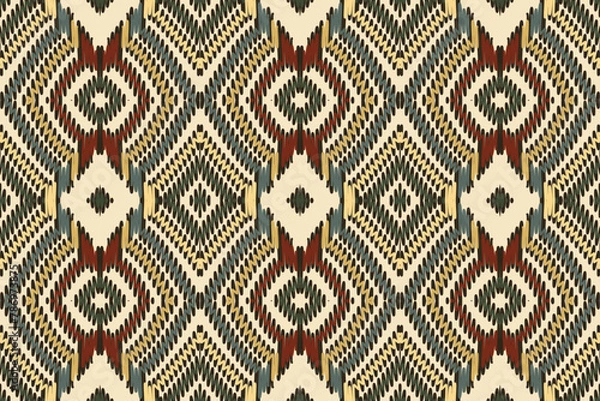 Fototapeta Ethnic Ikat tropical seamless pattern. Motif ethnic handmade beautiful Ikat art.Ikat ethnic tribal, boho colors seamless wallpaper. Abstract traditional