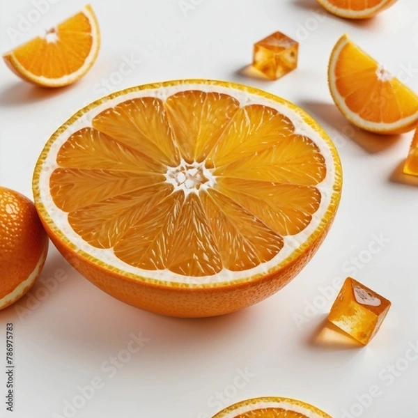 Obraz Sliced orange with orange ice cubes