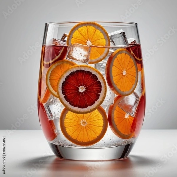 Fototapeta Slices of orange in a glass of water with ice 