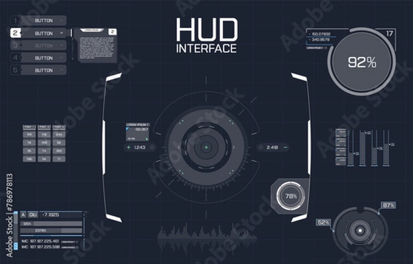 Fototapeta Set of Sci Fi Modern User Interface Elements. 
Futuristic Abstract HUD. Good for game UI. 