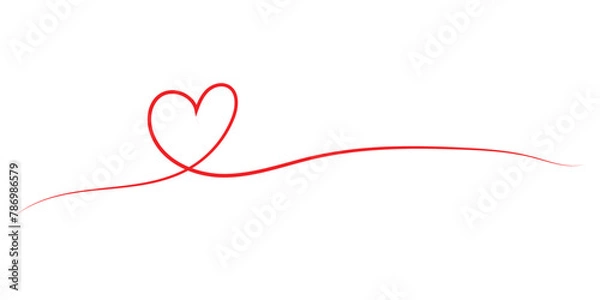 Fototapeta heart line. drawing of red heart isolated on white background, love and romance symbol line art vector illustratio
