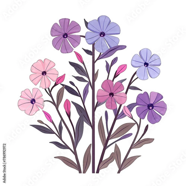 Fototapeta Annual Phlox Flower: Minimalistic Flat Vector Illustration on White Background - Simple, Cute, and Stylish Design