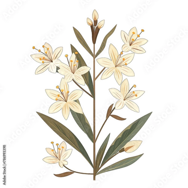 Fototapeta Minimalistic and Cute Flat Vector Illustration of an Asphodel Flower on White Background - Simple and Elegant Design