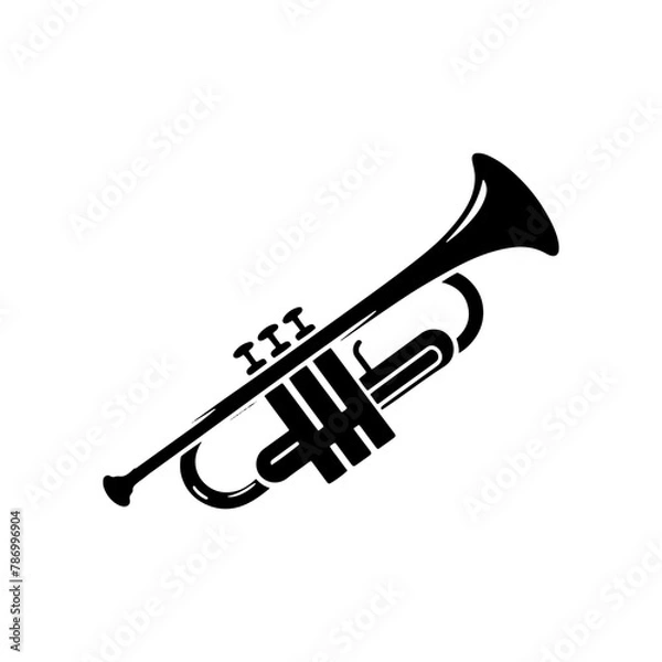 Obraz Black Vector Silhouette of a Trumpet, Symbolizing Vibrant Musical Brilliance and Soulful Jazz- trumpet Illustration- trumpet vector stock 