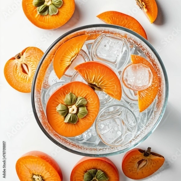 Obraz To view on a refreshing drink with sliced persimmon 