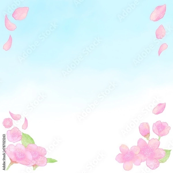 Obraz 空と桜の正方形の背景