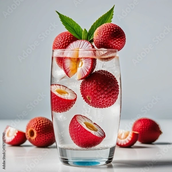 Fototapeta A refreshing drink with lychees