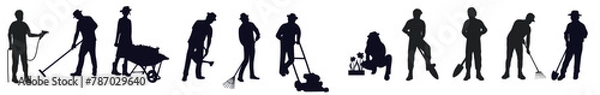 Fototapeta yard workers silhouette set
