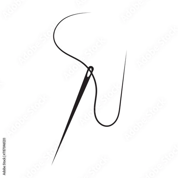 Fototapeta  needle with thread vector icons. Black silhouette with sewing needle. Needle and thread icon, black and white version. Used in web , templates . Isolated on white background in eps 10.
