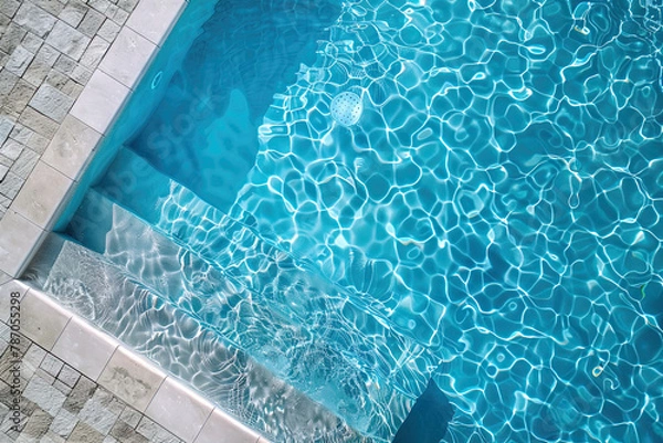 Fototapeta AI generated image, Summer time concept , Bright and clean swimming pool, top view, view from above