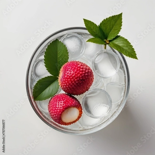 Fototapeta Top view in a glass with water and lychee