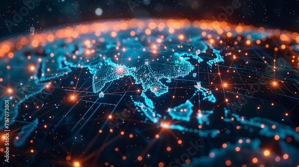 Fototapeta Network Connectivity and Data Points on Digital Globe