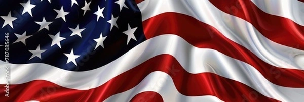 Fototapeta Independence day poster or banner panorama with red and US flag background with white red stripes and stars