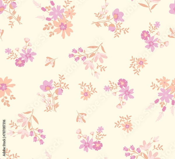 Fototapeta pattern on a white background with a  wild  flowers of different sizes artwork for tattoo, fabrics, souvenirs, packaging, greeting cards and scrapbooking