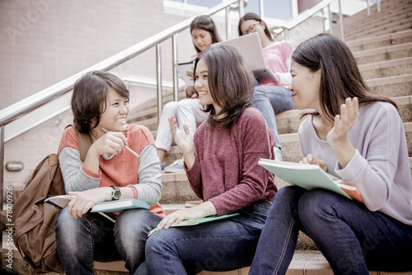 Obraz attractive female college student sitting on stairs