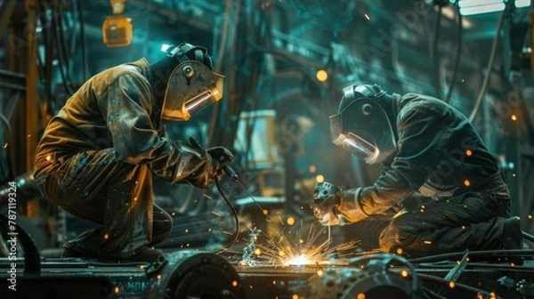 Fototapeta welder factory worker Metal sparks