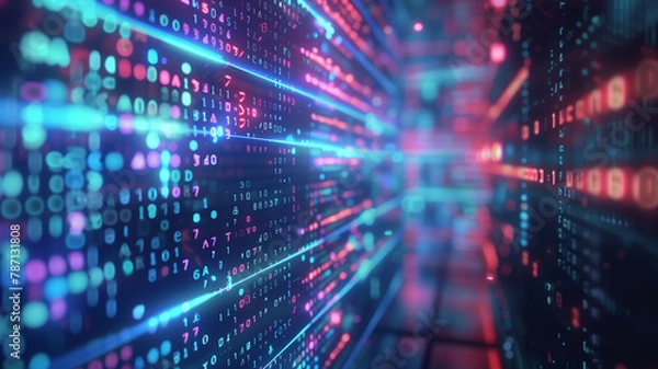 Fototapeta cybersecurity background with abstract code patterns representing a cyber attack, ultra-fast data transfer, creative, photorealistic