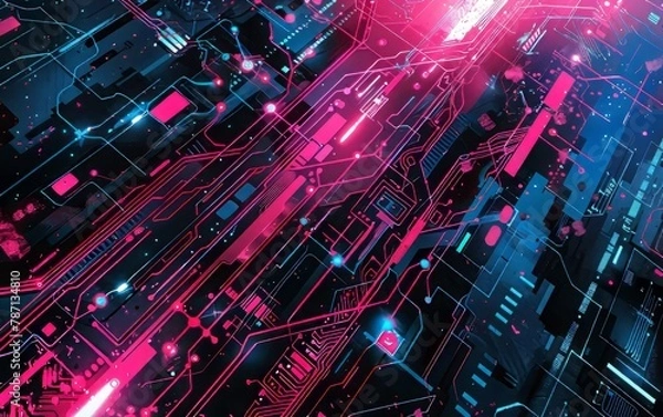 Fototapeta A computer chip with a pink and blue background