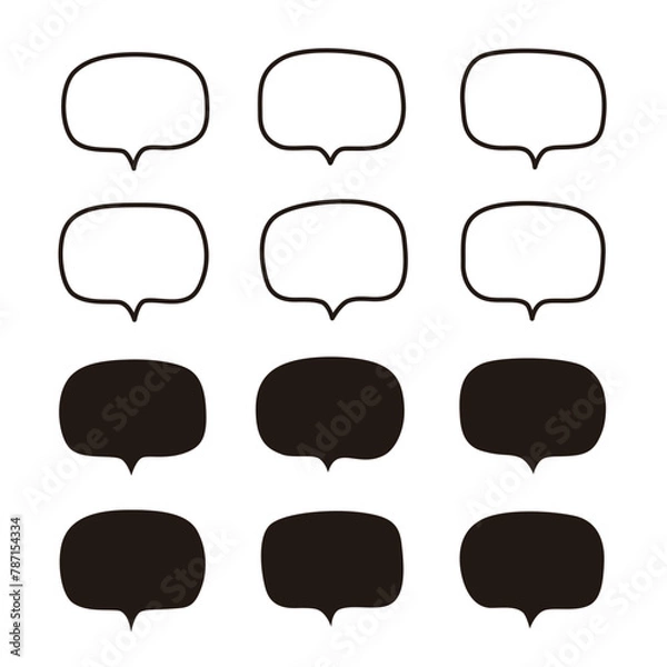 Obraz 同じデザインのふき出しセット（ふちどり・塗りつぶし）