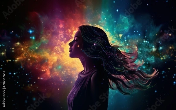 Obraz Cosmic Beauty: Woman and Space Merge