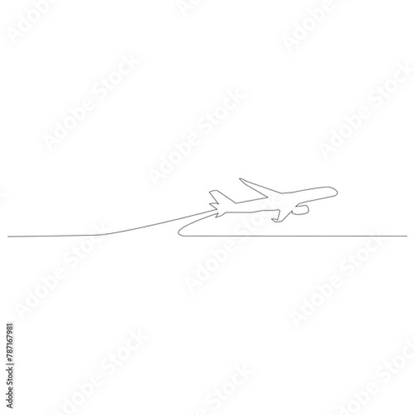 Fototapeta 線で描かれたシンプルな飛行機のアウトラインスケッチのイラスト　ベクター
