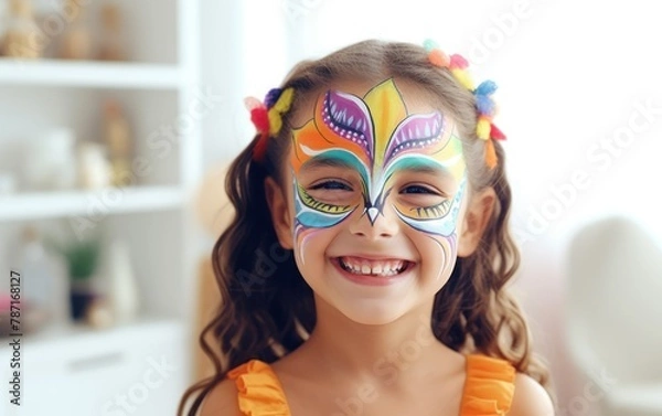 Obraz Joyful Child with Colorful Face Paint
